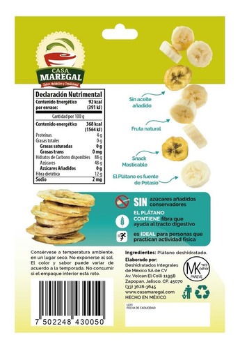 Imagen 2 de 5 de Plátano Deshidratado (caja 12 Piezas)
