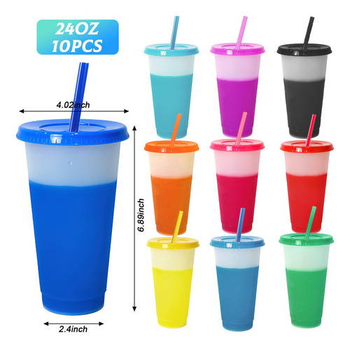 Para A 10pzs Vasos Magicos Cambian De Color Con Tapa Y