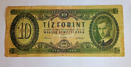 Billete De Hungria 10 Florines 1962 V.f. P.168 (Usado)
