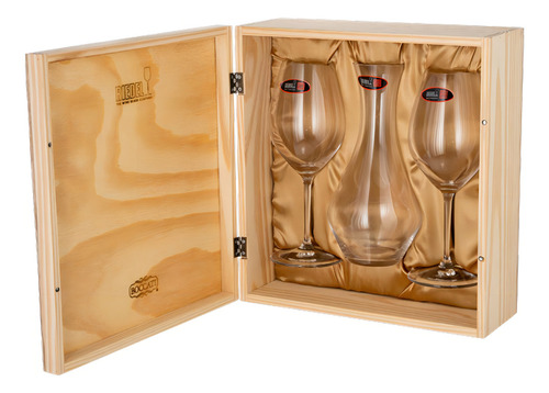 Kit Presente Riedel 2 Taças + Deconter Em Caixa De Madeira
