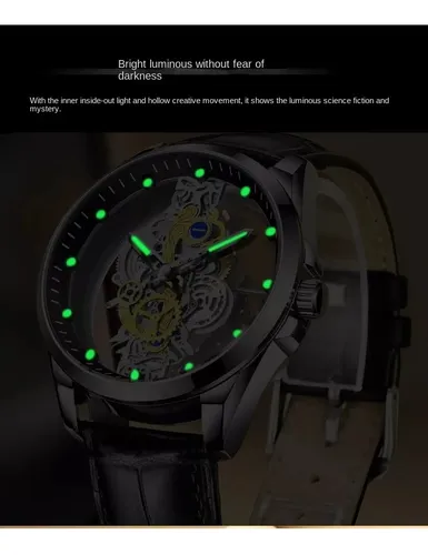 Reloj De Moda Automático Transparente Esqueleto Para Hombre