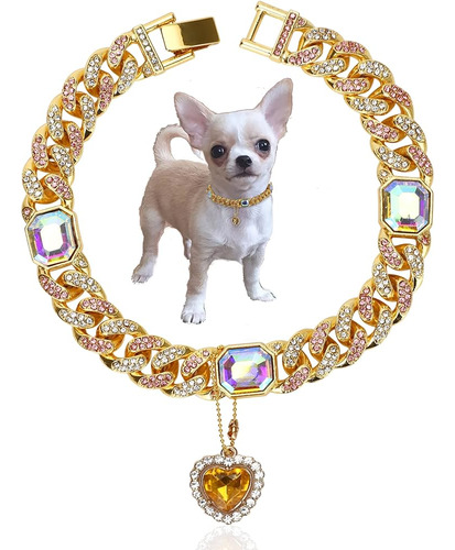 Glitter King Gold Cat Collar Puppy Zircon Cadena De Eslabone
