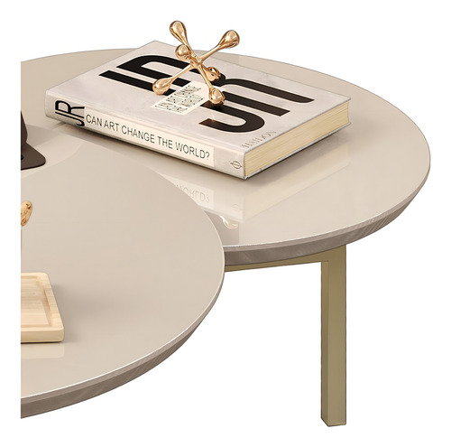 Mesa de café doble redonda industrial Charlie OFF, color crema dorado