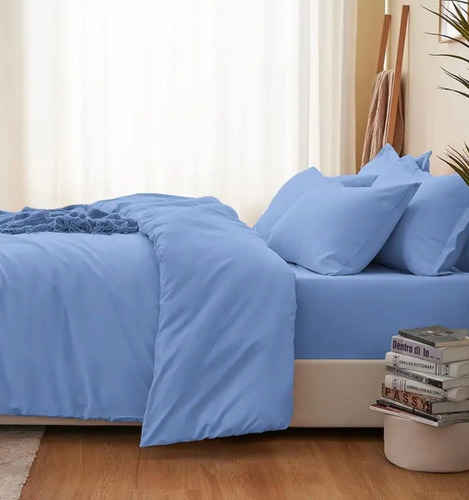 Capa De Edredom Queen Duvet Zíper 2,60 X 2,40 400 Fios Macio Azul-claro