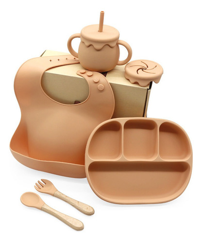 7 Utensilios, Plato, Cuchara, Babero, Tazas Con Pajita