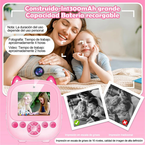 Cámara Digital Instantánea Niños Impresora Termica Video Hd Azul