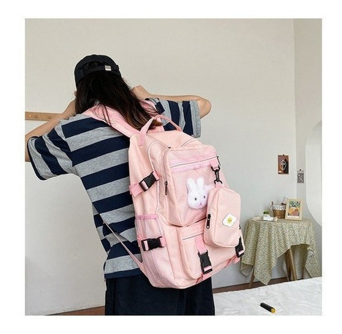 Imagen 3 de 4 de Mochila Versión Coreana Color Sólido Gran Capacidad