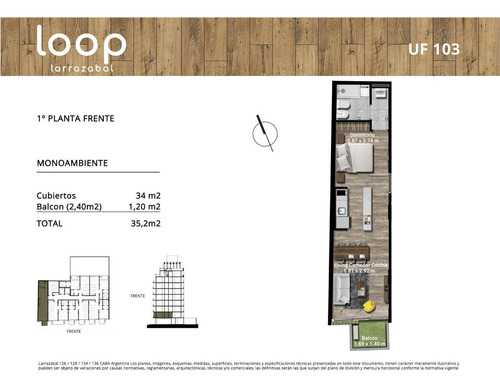 Monoambiente En Venta Al Frente, Moderno Y Amplio