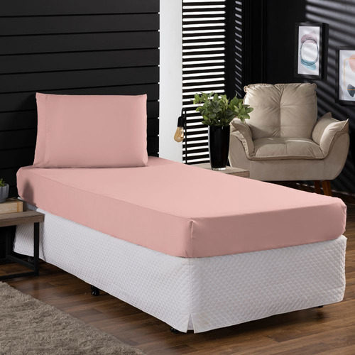 Jogo Roupa Cama Lençol Solteiro 400 Fios 2 Peças Barra Hotel Cor Rose Desenho Do Tecido Liso