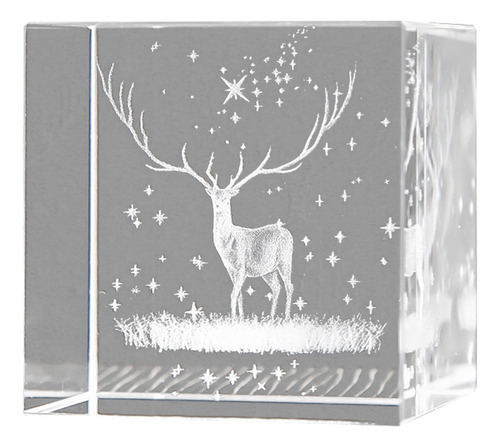 4 Cubo De Cristal 3d, Peso De Papel, Ornamentos De Alce