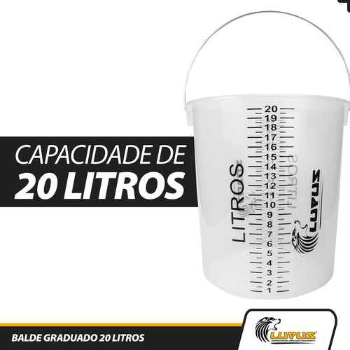 Balde Graduado Transparente 20 Litros C/ Alça Reforçada