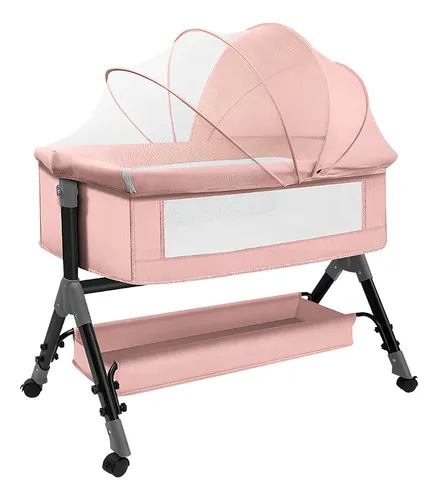 Cuna Moisés Para Bebé Con Mosquitero Color Rosa Diseño Otoño