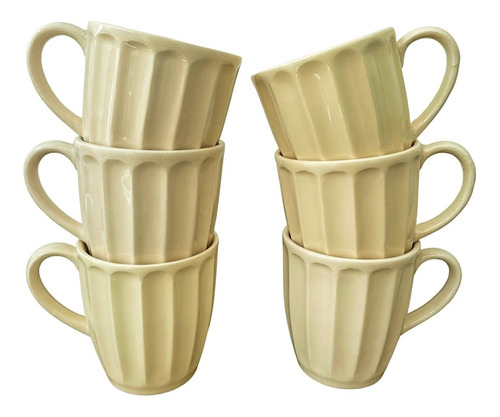 Tazas De Cerámica X6 Vainilla Esmaltada Colores Pasteles 