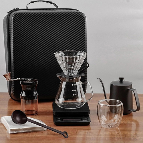 Kit De Cafetera Manual 9 Piezas Portatil Para Camping Viajes