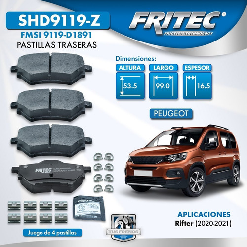 Balata Trasera Peugeot Rifter  Partner 1.6l 20-21 Fritec