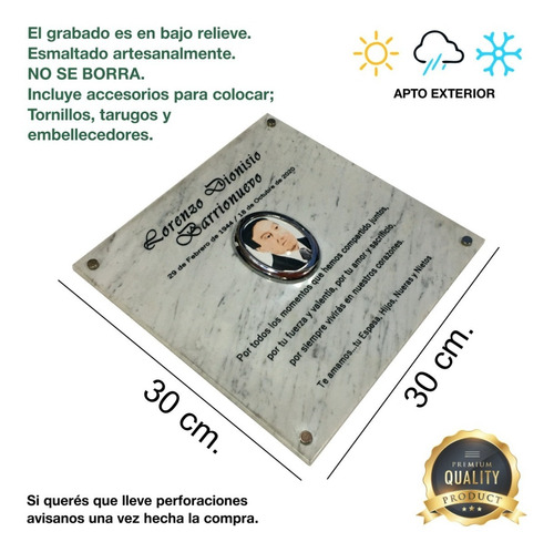 Imagen 3 de 10 de Placa Recordatoria, Marmol 30x30. Para Cementerio. Foto 9x12