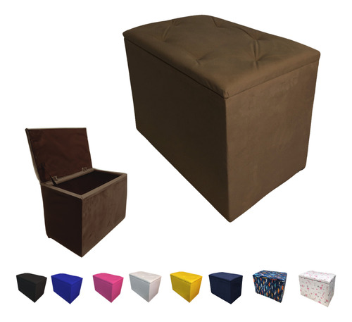 Puff Pufe Bau Decorativo Organizador Calçadeira Retangular Cor Marrom Suede