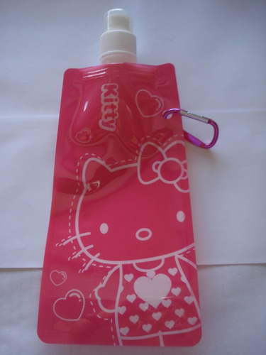 Botella Cooler Plegable Reutilizable Hello Kitty En Fucsia