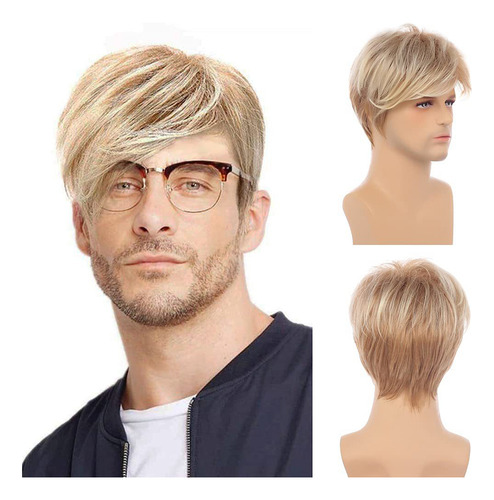 Peluca Corta Para Hombre, Rubia, Con Gorra, Resistente Al Ca