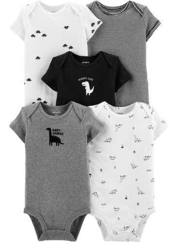 Carters Set 5 Bodys Manga Corta Dinosaurio Original