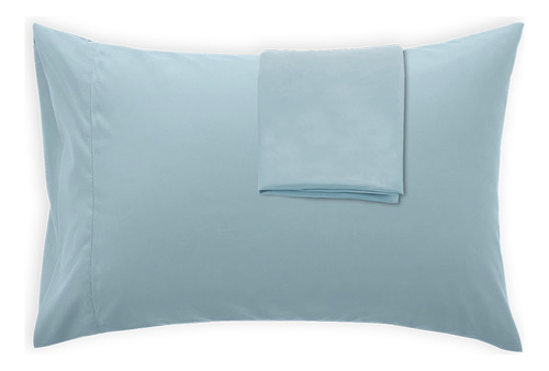4 Fundas De Almohada | Matrimonial | 2 Colores A Color AZUL CLARO-CAFE Liso