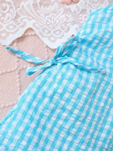 Vestido Xadrez Sem Mangas Com Cordão Lateral De Lapela Para