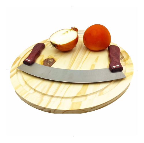 Faca De Cozinha Meia Lua Picar Temperos Verduras Aço Inox Cor Madeira