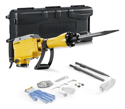 Martillo Demoledor 2200w Con 2 Cinceles Concreto Vevor Amarillo