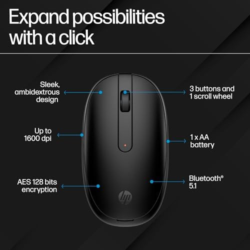 Mouse Hp 240 Bluetooth®, Lock On Com Conectividade Sem Fio B