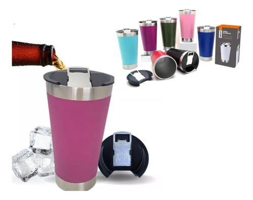 Copo Termico Cerveja Café Em Inox Com Abridor Violeta Pink Copo Térmico 473ml Com Tampa E Abridor Para Cerveja