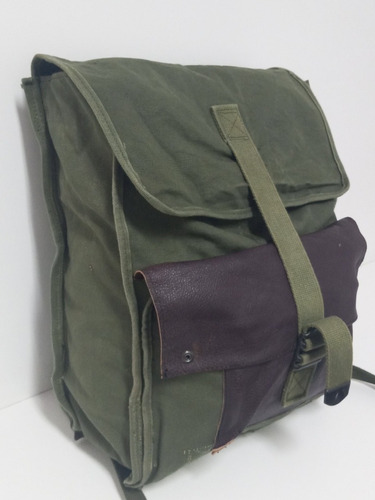 7k Mochila Lona Y Cuero Verde Militar