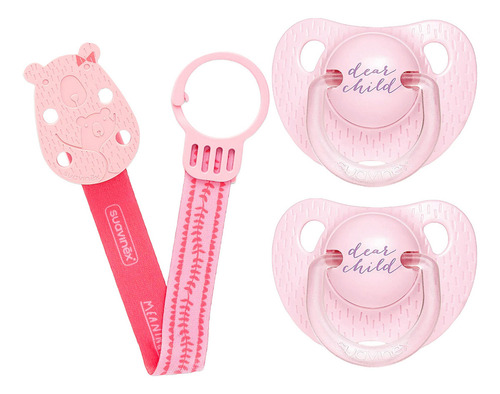 Chupon Anatomico Silicon Y Clip Con Cinta 0-6m 3pzs Suavinex Rosa 0-6 Meses