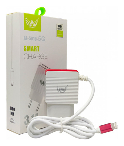 Carregador Tipo Ios 3.1a Com 2 Portas Usb Reforçado 8 Pinos Branco