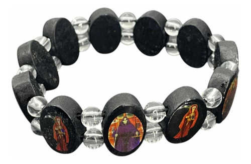 Pulsera Religiosa Santa Muerte Protección, Fe Y Madera