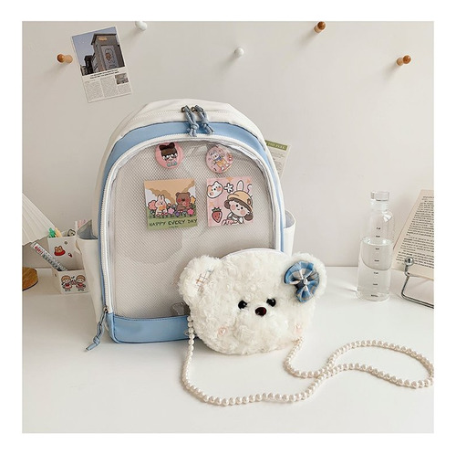 Mochila Escolar De Gran Capacidad Mochila Linda Y Versátil Bolsa Transparente Trae 2piezas