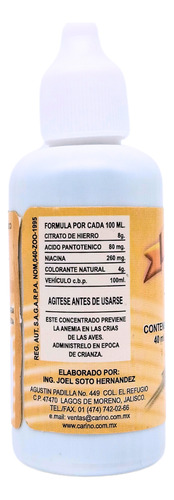 Tónico De Hierro Vitaminado Para Aves Pequeñas | Previene La Anemia Y Estimula El Canto | 40ml
