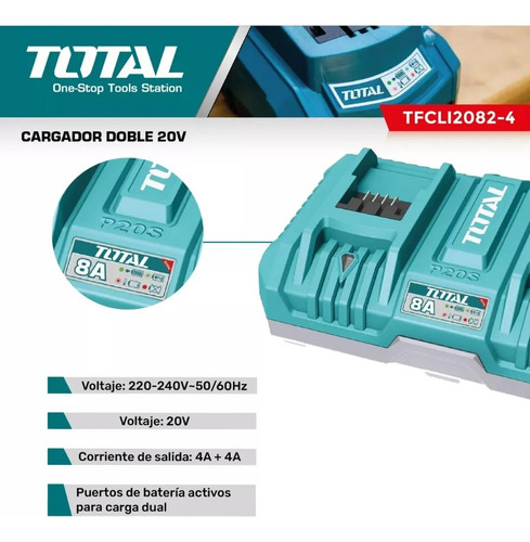 Cargador Doble 8 Ah Para Bateria Litio 20v Total Carga Dual