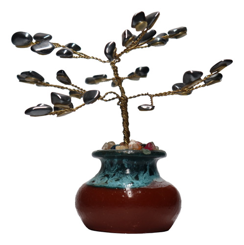 Árvore Bonsai De Hematita Natural Em Vaso Cerâmico 127g 11cm