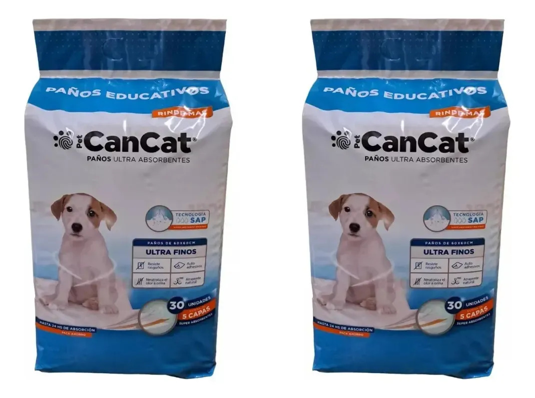 Paños Educativos Para Mascotas Cancat 60x60 Cm X30 Pack X2
