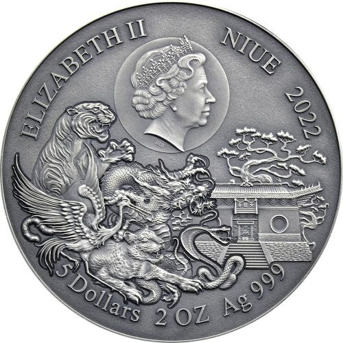 Moeda De Prata ,999 2oz Niue 2022 - Shaolin Kung Fu - Crane