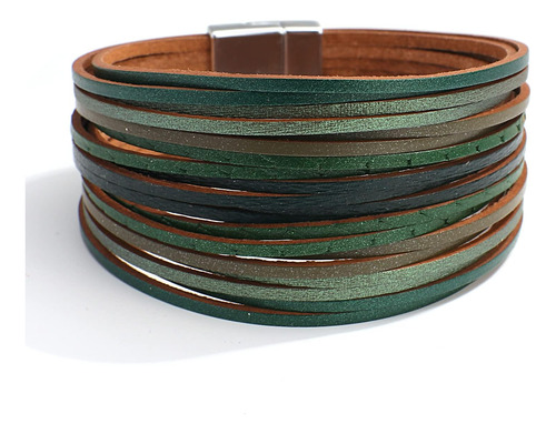 Hotoo Pulseras De Cuero Verde En Capas Hechas A Mano Para Mu