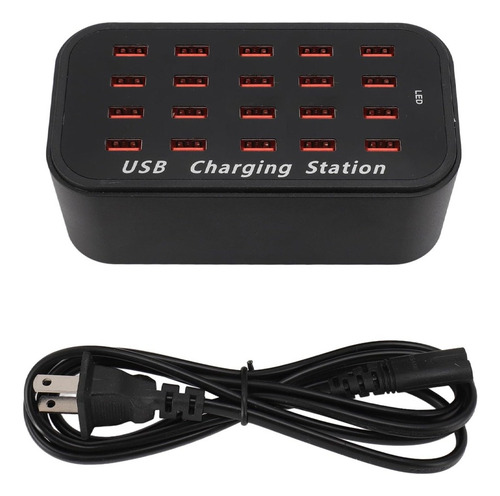 Cargador Escritorio Usb Con 20 Puertos 100w Zapatilla Color Negro