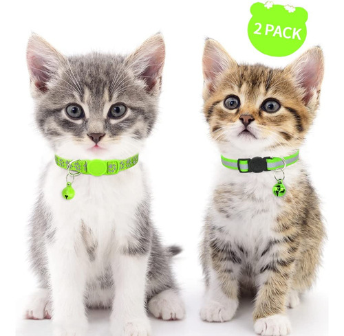 Collares Reflectantes Para Gatos Con Campana Color Verde Green Liso