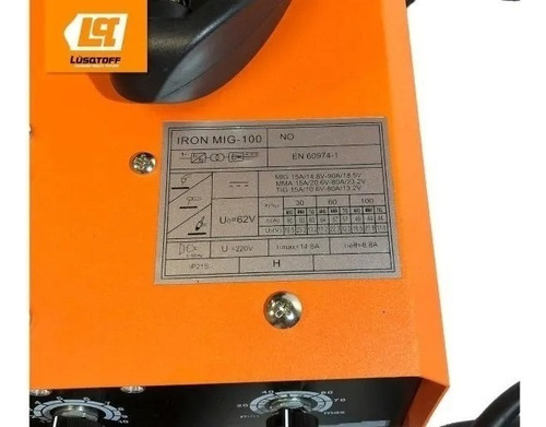 Soldadora Inverter Lusqtoff Iron Mig 100 + Mascara + Kit Color Naranja Frecuencia 50 Hz