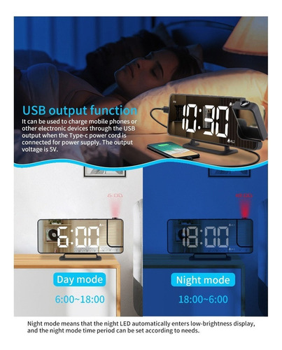 Despertador Vibratorio Proyección Led Reloj Digital