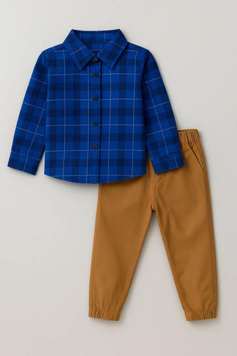 Conjunto Infantil Camisa Xadrez Calça Sarja Lucboo 82504 Azul 1