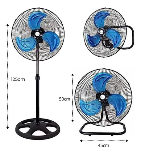Ventilador 3 En 1 Piso Pared Y Techo 50 Cm 3 Aspas 50 Cm 60hz Negro Plateado Aluminio 3