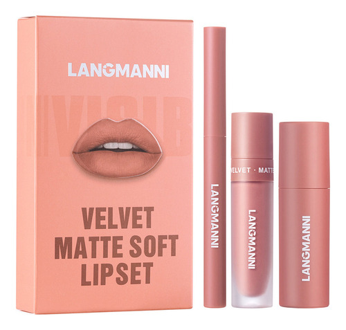 Set De Lápiz Labial 3 En 1, Brillo Labial Y Lápiz Labial Imp