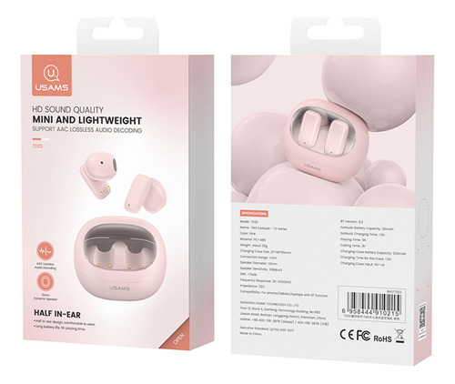 Audifonos Bluetooth Inalambrico In Ear Usams Td22 Tactil Color Blanco