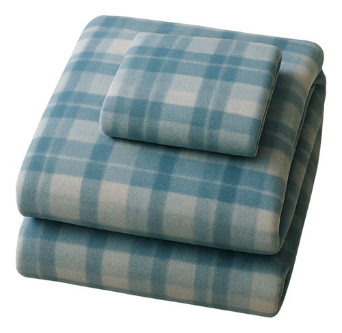 Juego De Sábanas Polar Térmica Duvló Ideal Para El Frio Azul Acero Matrimonial